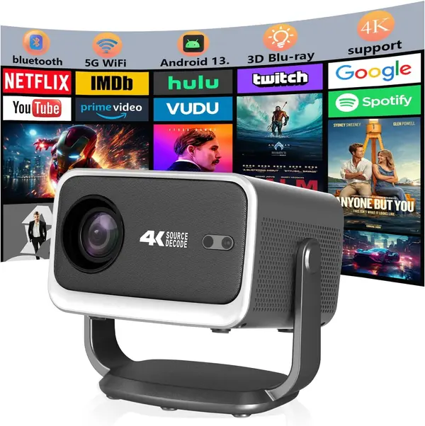 ARASO 360deg Freestyle Gimbal with WiFi and Bluetooth, Autofocus, HDR 10, Android TV 13, 3D Stereo and Auto Ladder Video Projector Smart Portable Cinema