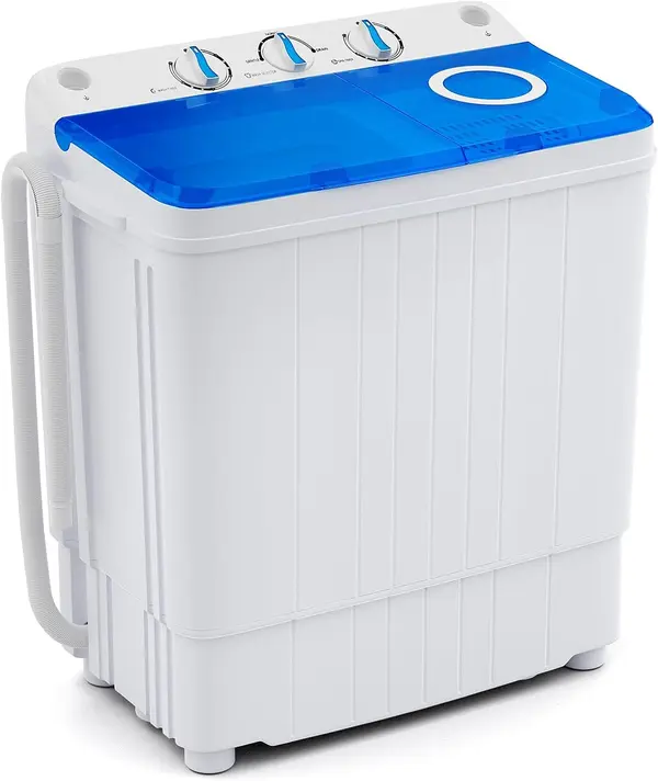 Giantex GX10587US-DK-GX-PF, 17.6lbs Compact Washer Spinner Combo with Pump Drain, Twin Tub 11lbs 6.6lbs Spin, Lavadoras Portatiles for Apartment RV Dorm College (White & Blue) Portable Washing Machine