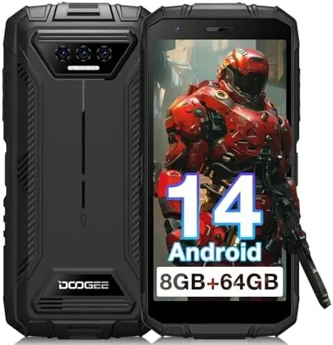 DOOGEE S41T Rugged Unlocked 2025,Android 14 6300mAh Battery,8GB+64GB,4G Dual Sim Rugged Smartphone,13MP Camera,IP68 Waterproof Cell Phone,Face Unlock,NFC\/T-Mobile,Black