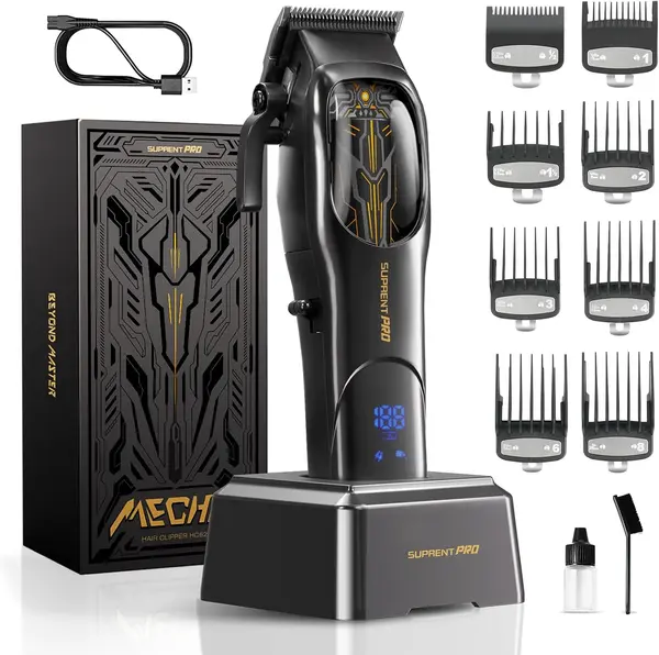 SUPRENT Professional Hair Clippers for Men Cordless Clippers Brushless Motor with Ceramic Blade Mens Hair Cutting Kit with USB Rechargeable for Barbers and Beginners with Charging Base