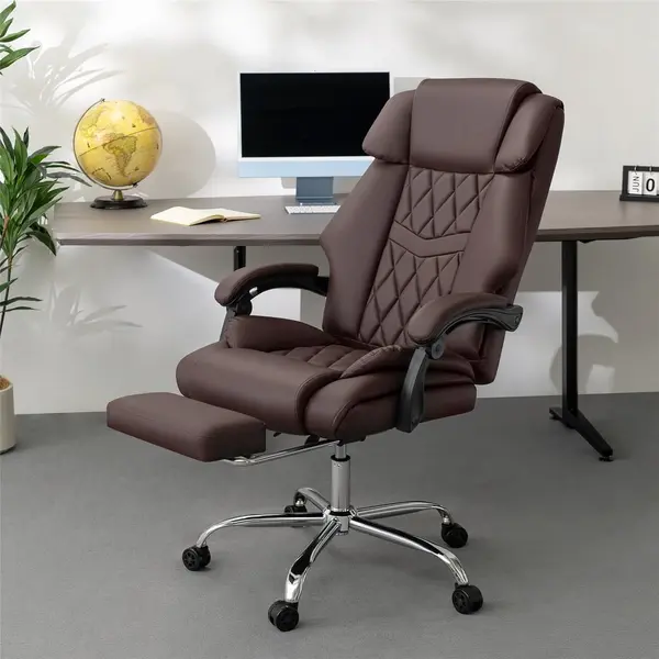 Office Chair Big and Tall 500lbs Heavy Duty Reclining Office Chair with Footrest High Back Executive Home Office Chair Soft Leather Ergonomic Computer Desk Chairs for Heavy People Brown