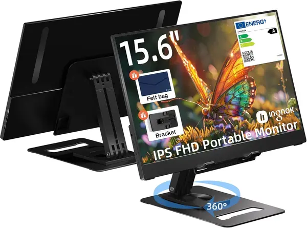 Ingnok 15.6'' FHD IPS Portable Monitor \u2013 Ultra Slim External Screen with USB C\/HDMI for Laptop, Mac, PC, Phone, PS4, PS5, Switch (Renewed)