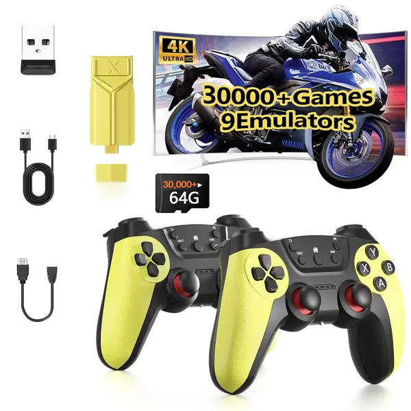 30000+ Wireless Retro Gaming Console , Retro Gaming Stick,Revisit Classic Retro Play Plug and Play Video Gaming Stick,HD HDMI TV Game Stick,Premium Competitive Dual Controllers Yellow