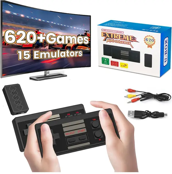 Retro Video Game Console Plug & Play Classic Mini Retro Gaming Console 620 Games with 2 Wireless Controllers Handheld Games for Kids & Adults Christmas Birthday Gifts